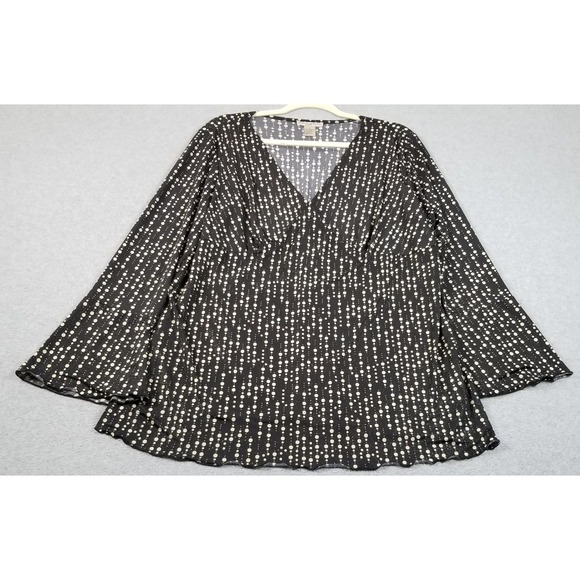 Susan Lawrence Tops - Susan Lawrence Top Womens 1X Plus Black Beige Polka Dot Bell Sleeve Blouse Fun